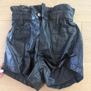 High Waist Black Leather Shorts